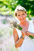 Woman picking lavender
