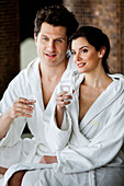 Couple in bathrobe