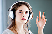 Woman during audiometry test