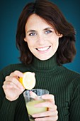 Woman drinking juice