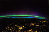 Aurora over the Great Lakes, USA, ISS image