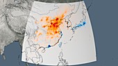 East Asia nitrogen dioxide trend 2005-2014, satellite map