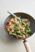 Wok-fried vegetables with mung bean sprouts and diced tofu