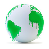 Wet green paint dripping from the globe