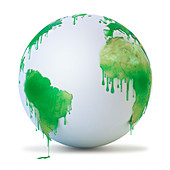 Wet green paint dripping from the globe