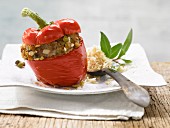 A stuffed pepper with mince and vegetables