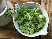Beans and peas with soy cream and chervil