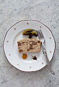 Chicken liver terrine with pickled gherkins for Christmas