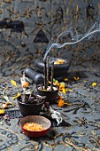 Homemade incense sticks, cones, and herbs for smoking