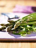 Green asparagus with asparagus shavings