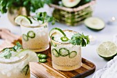 A couple glasses of spicy jalapeno margaritas