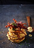 Corn patties with caramelised bacon