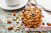 Homemade oatmeal cookies with seeds, nuts and raisin