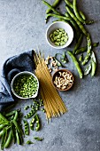 Ingredients for spring vegetable pasta