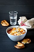 Bowl of Minestrone Soup with Pasta, Beans and Vegetables