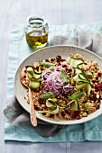 Warm quinoa salad with coriander and pomegranate seeds