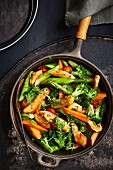 Brightly coloured pan-fried vegetables with balsamic chicken
