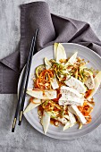 Low-calorie zoodle salad with carrot and coconut chicken