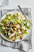 Low-calorie Caesar salad with chicken breast, capers and anchovies