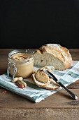 Homemade peanut butter on fresh white bread