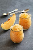 Refreshing cantaloupe granita in jars