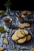 Deliciuos gluten free butter cookies, flavored with lime zest and finely chopped fresh mint