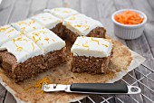 Carrot cake on a baking tray
