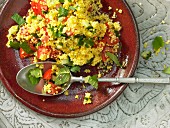 Millet salad with cucumber, tomatoes and mint