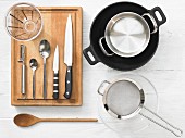 Kitchen utensils for making shrimps and bok choy