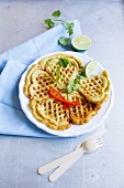 Heart waffles with lime and coriander