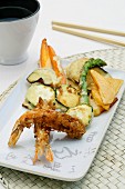 Scampi with a cornflake coating and vegetable tempura