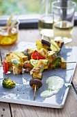 Tofu and pineapple kebabs with a wasabi dip