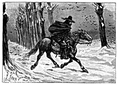 17th-century post rider on horseback