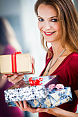 Woman receiving gifts