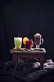 Golden milk, fruit punch and hot chocolate (vegan)