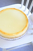 Cheesecake on a white wooden chair