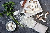 Ingredients for mushroom risotto