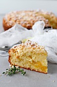 A slice of Lemon coffee cake filled with lemon curd