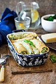 Ricotta and spinach crêpes with cheese melted on the top