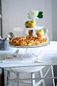 Apple pie on a cake stand