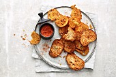 Homemade bread chips with herb salt