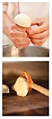 The dough for crusty German 'Allgäuer Knauzen' bread rolls being shaped