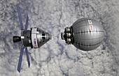 CEV docking with inflatable space habitat, illustration