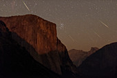 Perseid meteors over Yosemite, composite image