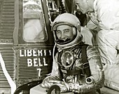 Gus Grissom next to capsule, Mercury MR4