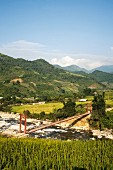 Suspension bridge in the mountains near Ban Ho, Vietnam