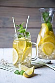 Lemonade with ice cubes and mint