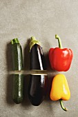 Gemüse für Antipasti: Zucchini, Aubergine und Paprika (Aufsicht)