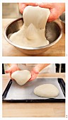 The making of bread that is lightly brushed with water before baking