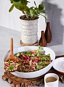 A sorghum and quinoa bowl with vegetables